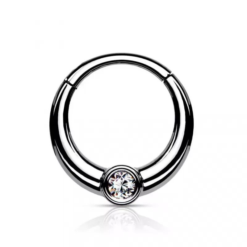 Кольцо кликер из стали с фианитом PiercedFish RH94-ST серьга для пирсинга септума носа, трагуса, хряща уха, хеликса, брови, губ