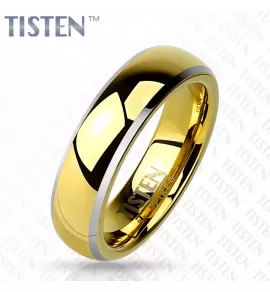 Кольцо Tisten из титан-вольфрама (тистена) R-TS-009 обручальное с золотым ионным покрытием