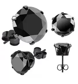 Серьги-гвоздики черные TATIC SERDK-K от 3 до 10 мм с фианитом