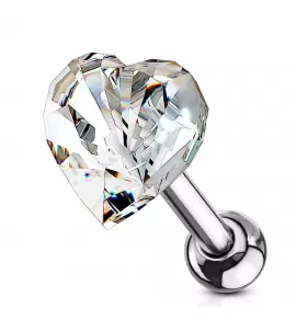 Штанга 1,2 мм "Сердце" из стали для пирсинга хеликса, трагуса PiercedFish JA19179 с фианитом