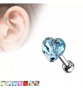 Штанга 1,2 мм "Сердце" из стали для пирсинга хеликса, трагуса PiercedFish JA19179 с фианитом