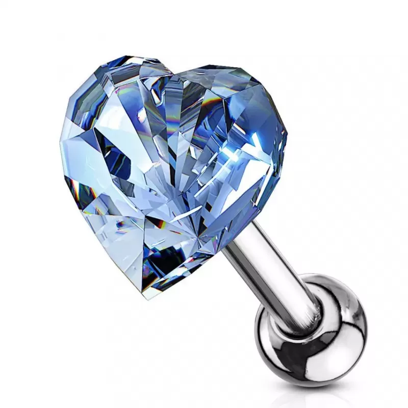 Штанга 1,2 мм "Сердце" из стали для пирсинга хеликса, трагуса PiercedFish JA19179 с фианитом