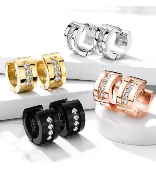 Женские серьги-кольца из стали с фианитами Spikes SE3527