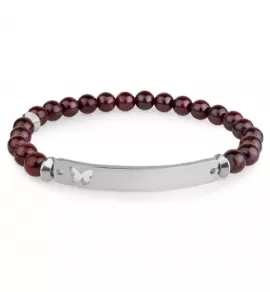 Женский браслет из граната на резинке Everiot Select LNS-2299 с пластиной для гравировки
