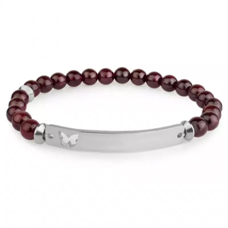 Женский браслет из граната на резинке Everiot Select LNS-2299 с пластиной для гравировки