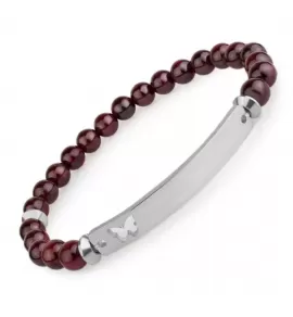 Женский браслет из граната на резинке Everiot Select LNS-2299 с пластиной для гравировки