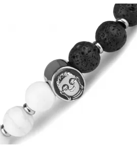 Черно-белый браслет из лавы и кахолонга на резинке с головой Будды Everiot Select LNS-2050