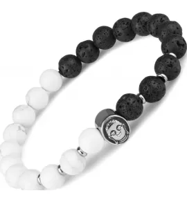 Черно-белый браслет из лавы и кахолонга на резинке с головой Будды Everiot Select LNS-2050