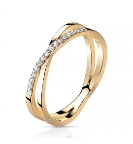 Женское двойное кольцо из ювелирной стали TATIC RSS-7719 с дорожкой фианитов, цвет розового золота