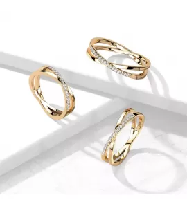 Женское двойное кольцо из ювелирной стали TATIC RSS-7719 с дорожкой фианитов, цвет розового золота