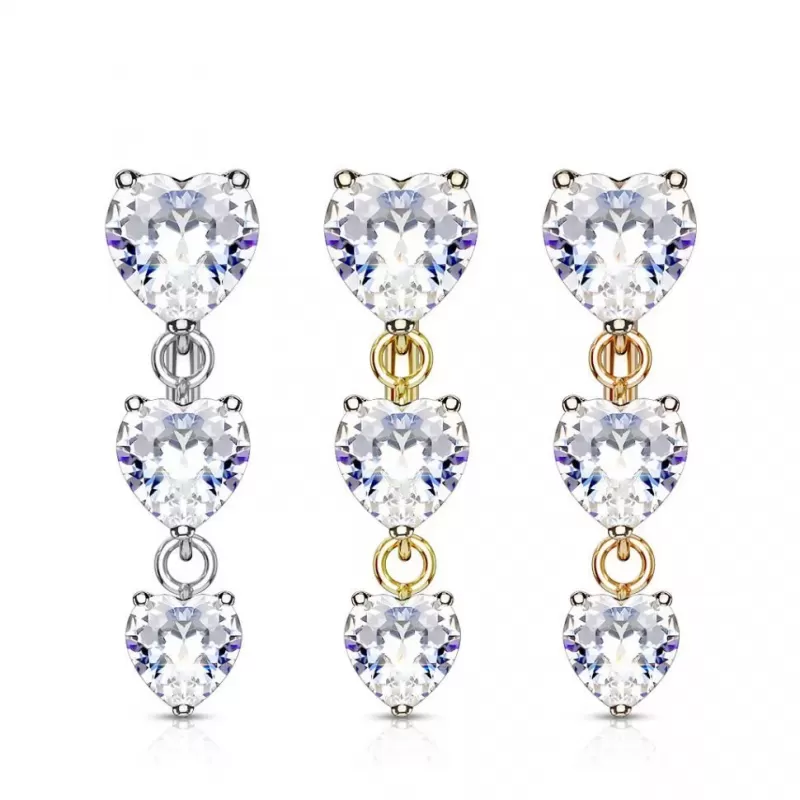 Украшение для пирсинга пупка из стали PiercedFish N007 c фианитами в форме сердца