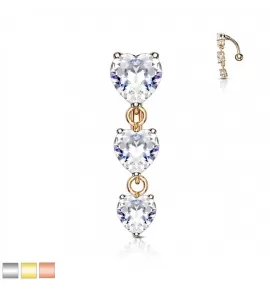 Украшение для пирсинга пупка из стали PiercedFish N007 c фианитами в форме сердца