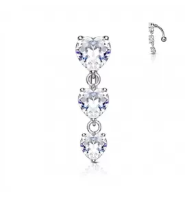 Украшение для пирсинга пупка из стали PiercedFish N007 c фианитами в форме сердца