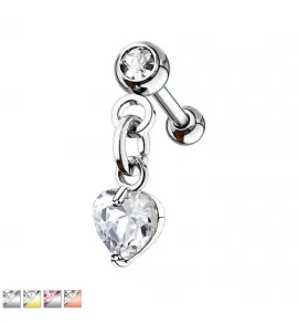 Штанга (серьга) 1,2 мм из стали с подвеской "Сердце" для пирсинга хеликса, хряща уха PiercedFish JD19202