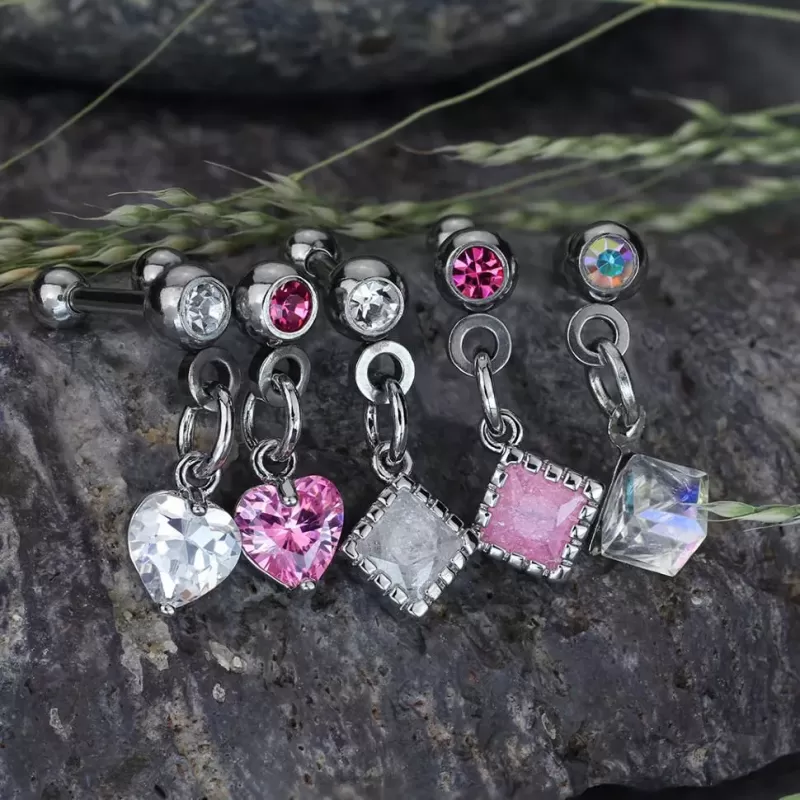 Штанга (серьга) 1,2 мм из стали с подвеской "Сердце" для пирсинга хеликса, хряща уха PiercedFish JD19202