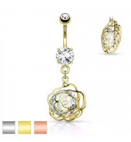 Пирсинг пупка банан PiercedFish N17401 из стали с подвеской в форме цветка