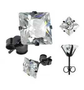 Серьги-гвоздики из стали Everiot SESQK, с камнем - фианитом, размеры камня от 3 до 10 мм