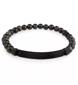 Мужской браслет из золотого обсидиана с пластиной для гравировки Everiot Select LNS-2298 на резинке