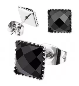 Квадратные серьги-гвоздики TATIC SER112, от 4 до 7 мм, с черным ониксом (имитация)