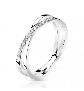 Женское двойное кольцо из ювелирной стали TATIC RSS-7718 с дорожкой фианитов