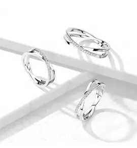 Женское двойное кольцо из ювелирной стали TATIC RSS-7718 с дорожкой фианитов