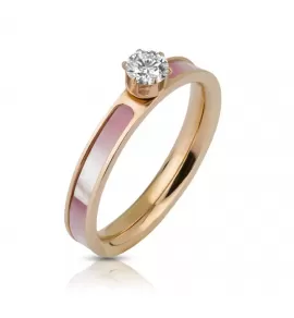 Женское кольцо из стали с фианитом и перламутром TATIC RSS-7178 помолвочное