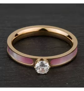 Женское кольцо из стали с фианитом и перламутром TATIC RSS-7178 помолвочное