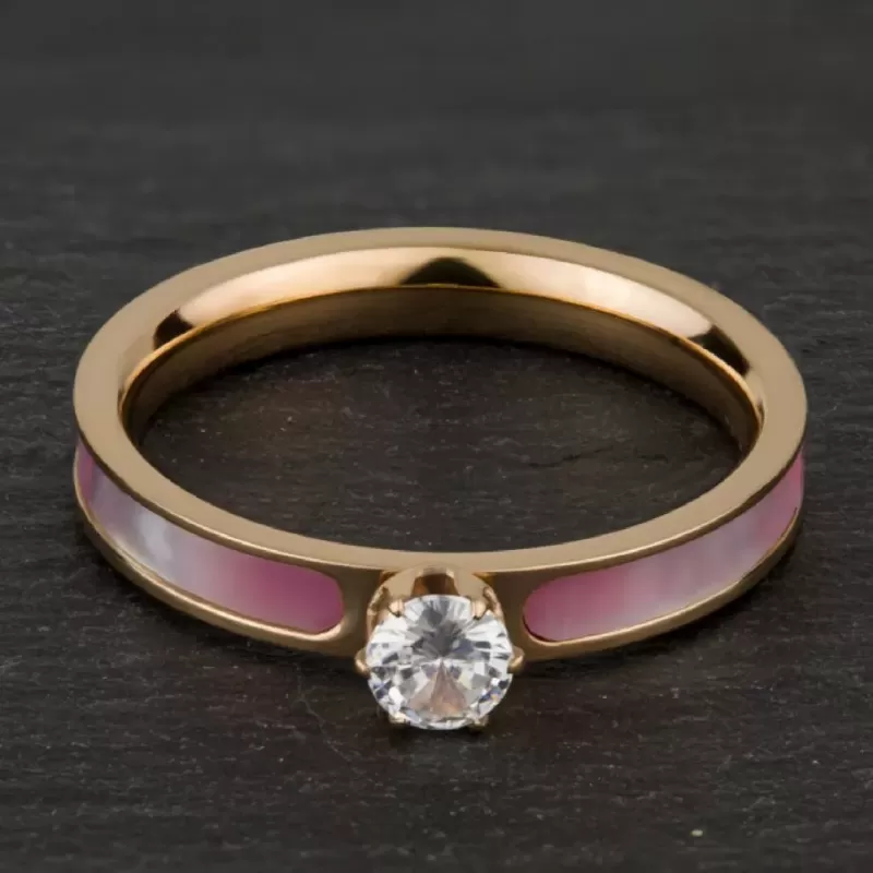 Женское кольцо из стали с фианитом и перламутром TATIC RSS-7178 помолвочное