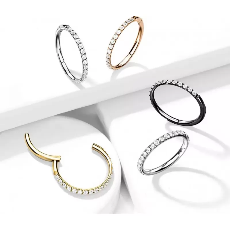 Кольцо кликер из титана с фианитами Pirslab RHT41 серьга для пирсинга септума, трагуса и хеликса, брови, губ (диаметр от 8 мм до 10 мм), желтое золото