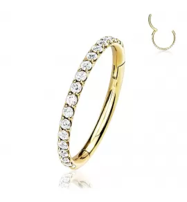 Кольцо кликер из титана с фианитами Pirslab RHT41 серьга для пирсинга септума, трагуса и хеликса, брови, губ (диаметр от 8 мм до 10 мм), желтое золото