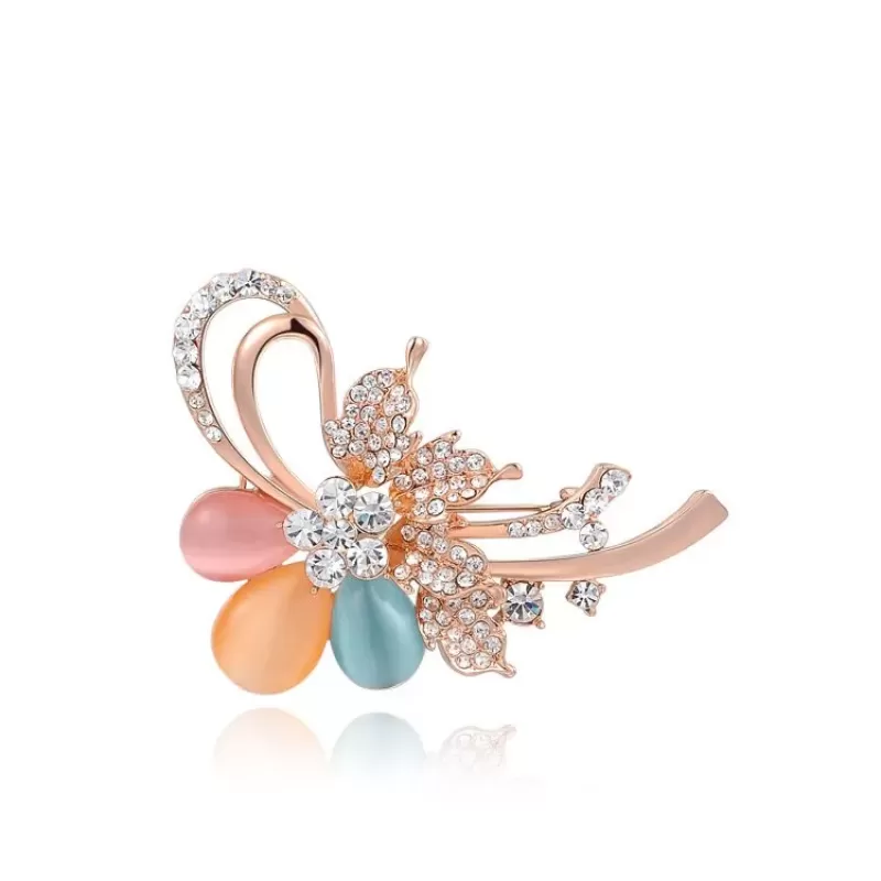 Брошь ROZI BR-02750B в форме цветка с кристаллами