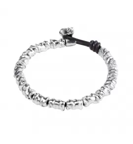 Мужской браслет UNOde50 PUL1489 из посеребренных бусин на кожаном шнуре