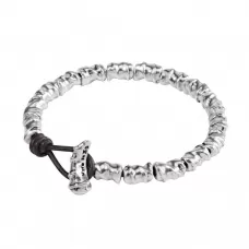 Мужской браслет UNOde50 PUL1489 из посеребренных бусин на кожаном шнуре