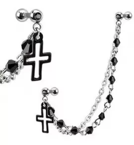 Кафф из стали с подвеской "Крест", цепочками и фианитами TATIC JC-003