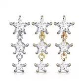 Серьга для пирсинга пупка PiercedFish N008 c подвеской и фианитами в форме звезд