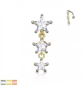 Серьга для пирсинга пупка PiercedFish N008 c подвеской и фианитами в форме звезд