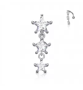 Серьга для пирсинга пупка PiercedFish N008 c подвеской и фианитами в форме звезд