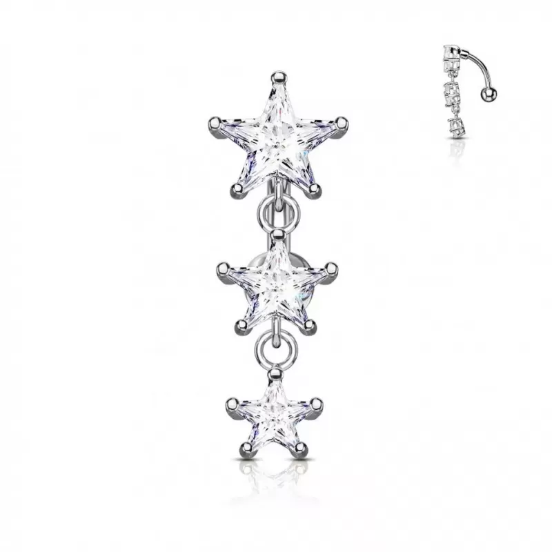 Серьга для пирсинга пупка PiercedFish N008 c подвеской и фианитами в форме звезд