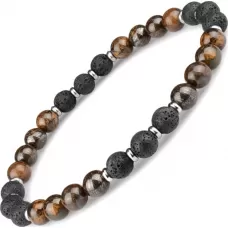 Мужской браслет на резинке Everiot Select LNS-2034 из камней лавы и бронзита
