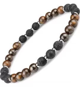 Мужской браслет на резинке Everiot Select LNS-2034 из камней лавы и бронзита