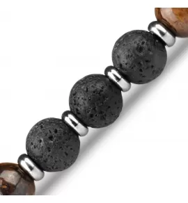 Мужской браслет на резинке Everiot Select LNS-2034 из камней лавы и бронзита