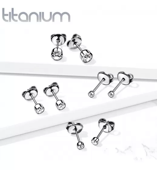 Титановые серьги-гвоздики (пусеты) TATIC T23ER02 с фианитом от 2,5 до 5 мм