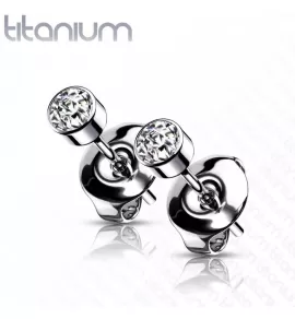 Титановые серьги-гвоздики (пусеты) TATIC T23ER02 с фианитом от 2,5 до 5 мм