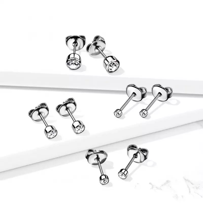 Титановые серьги-гвоздики (пусеты) TATIC T23ER02 с фианитом от 2,5 до 5 мм