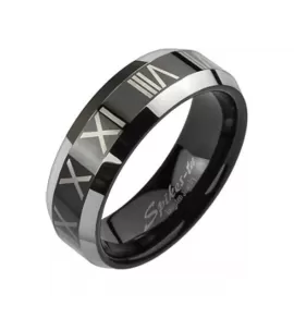 Мужское вольфрамовое кольцо черное Spikes TU-128 с римскими цифрами
