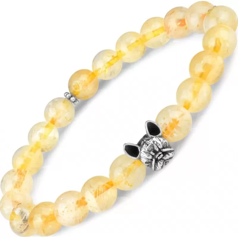 Браслет на резинке из цитрина с головой бульдога Everiot Select LNS-2052