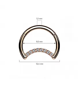 Кольцо кликер месяц из титана с фианитами Pirslab RHT65 серьга для пирсинга септума носа, брови, хряща уха, сосков, пупка, розовое золото