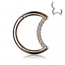 Кольцо кликер месяц из титана с фианитами Pirslab RHT65 серьга для пирсинга септума носа, брови, хряща уха, сосков, пупка, розовое золото