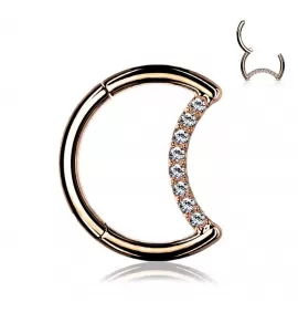 Кольцо кликер месяц из титана с фианитами Pirslab RHT65 серьга для пирсинга септума носа, брови, хряща уха, сосков, пупка, розовое золото