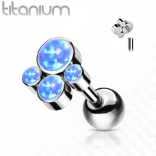 Титановая пирсинг штанга в хрящ уха, хеликс, трагус Pirslab TIJ09-OP05 накрутка кластер с опалом